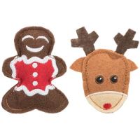 Xmas figure set - sada 2 vánočních hraček sob a perníček, 8 cm, filc (1)