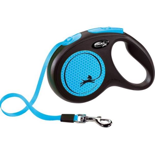 Vodítko FLEXI Neon M pásek 5m/25kg černá/modrá NEW