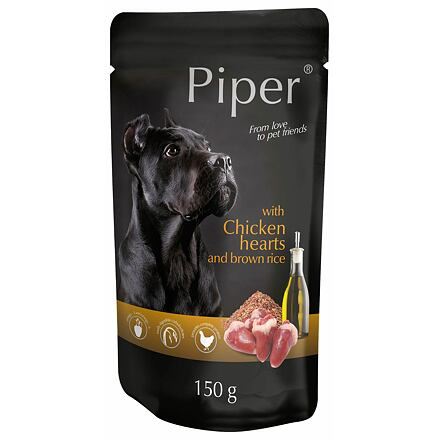 PIPER s kuřecími srdíčky a hnědou rýží, kapsička pro psy 150g