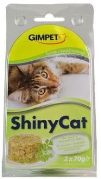 Gimpet Shiny cat konzerva - tuňak, kočičí tráva 2x70g