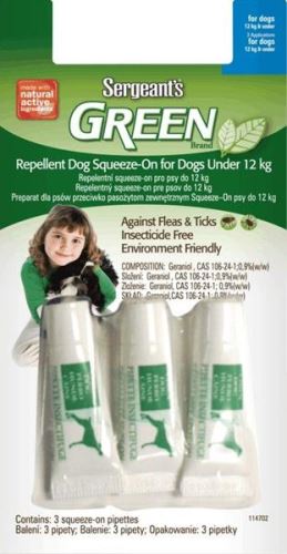 Sergeanťs Green Spot-on pro psy do 12kg 3x2,5ml