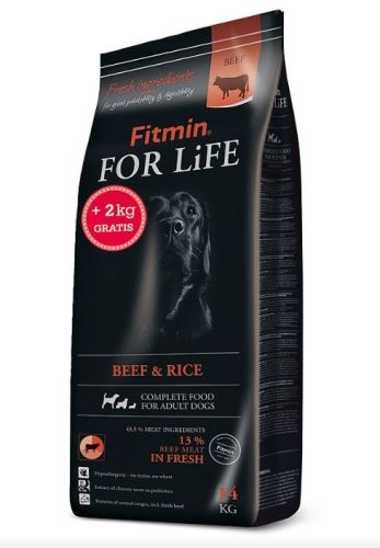Fitmin dog For Life Beef & Rice kompletní krmivo pro psy 14 kg + 2 kg