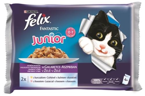 Felix cat kapsička Fantastic Multipack Junior kuře/losos v želé 4x100g