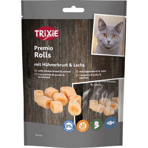 PREMIO Rolls, válečky s kuřecím a lososem,  obsah masa 72 % 50g