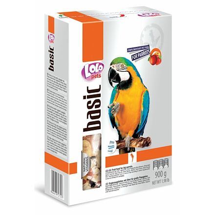 LOLO BASIC kompl.ovocné krmivo pro velké papoušky 900g krabička