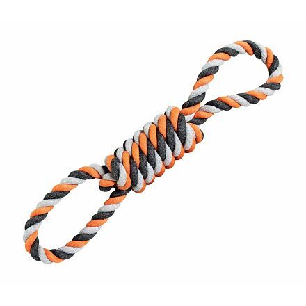 HIP HOP přetahovadlo míč s uzlem bavlněná osmice 30cm/130g šedá, tm.šedá, oranžová
