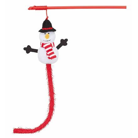 Vánoční hračka pro kočky sněhulák na udici 31cm