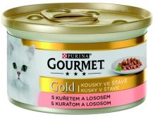 Gourmet Gold konzerva losos a kuře ve šťávě 85g