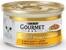 Gourmet Gold cat konzerva dušené a grilované kousky králík a játra 85g (1)