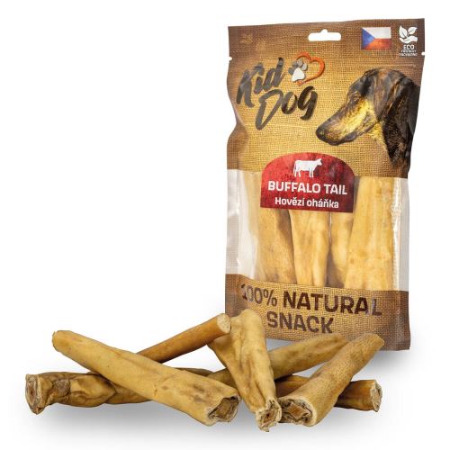 KIDDOG 100% Natural Snack, hovězí oháňka natural s kůží 12 cm / 200g