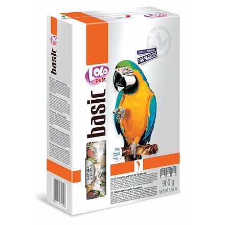 LOLO BASIC kompletní krmivo pro velké papoušky 900g krabička