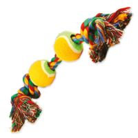 Hračka DOG FANTASY barevná 2 knoty + 2 tenisáky 35cm