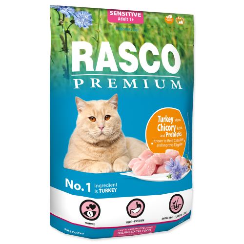 RASCO Premium Cat Kibbles Sensitive, Turkey, Chicory, Root Lactic acid bacteria 400g