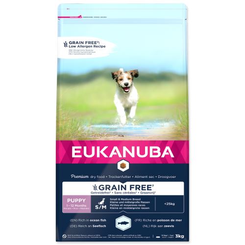 EUKANUBA Puppy & Junior Small & Medium Grain Free Ocean Fish 3kg