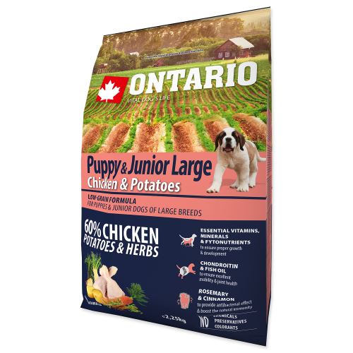ONTARIO Puppy & Junior Large Chicken & Potatoes & Herbs 2,25kg
