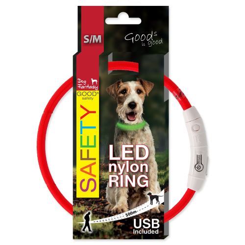 Obojek DOG FANTASY LED nylonový červený S/M 45cm
