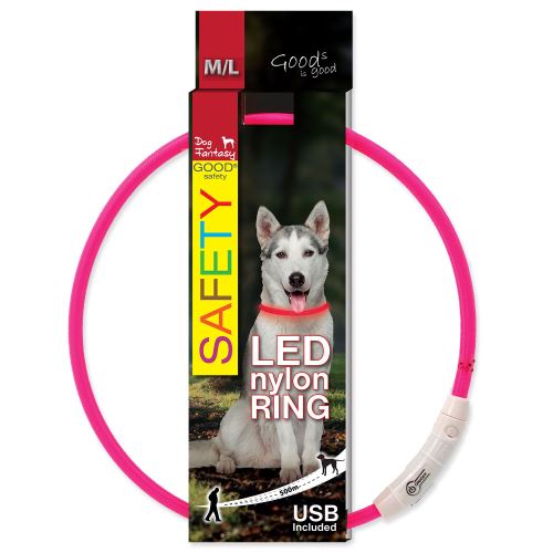Obojek DOG FANTASY LED nylonový růžový M/L 65cm