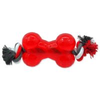 Hračka DOG FANTASY Strong kost gumová s provazem červená 13,9cm