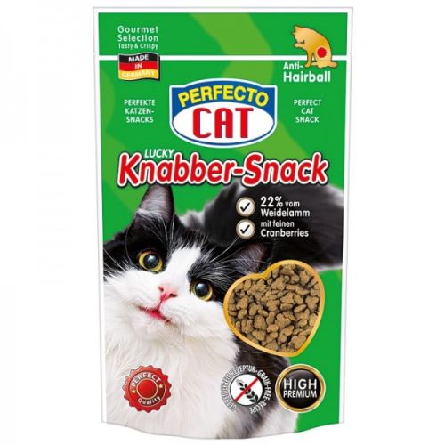 Perfecto Cat Lucky Knabber Snack s Jehněčím a brusinkami - Anti-Hairball 50g